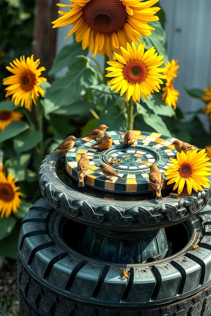 Charming Tyre Bird Baths - 21 Recycled Tyre Garden Art Ideas