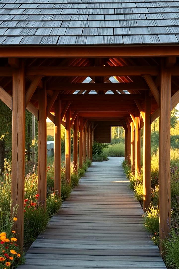 Charming Wooden Covered Path - 30 Covered Walkway Ideas