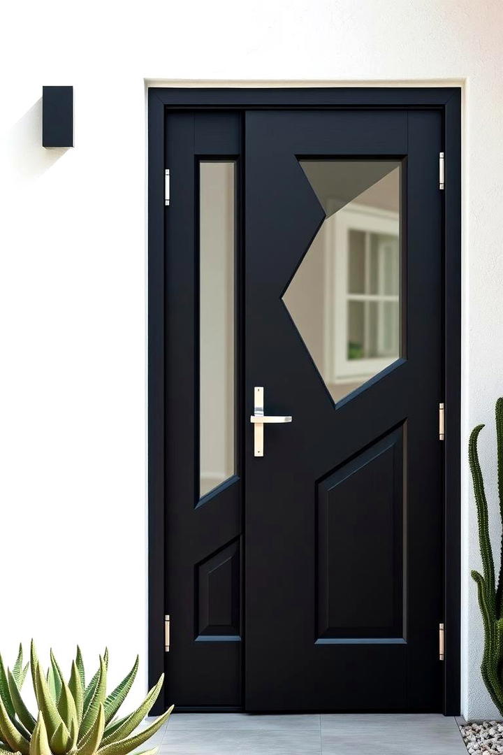 Chic Black with Asymmetrical Design - 21 Black Front Door Ideas