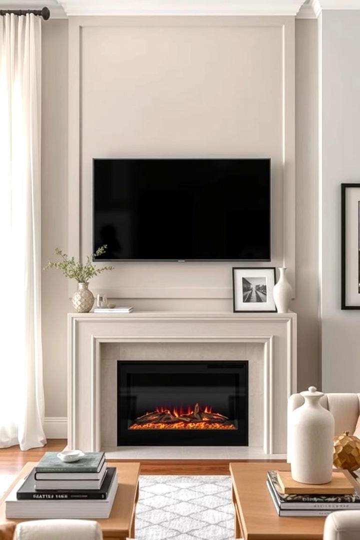 Chic Electric Fireplace with Hidden TV System - 30 Electric Fireplace Ideas With Tv Above