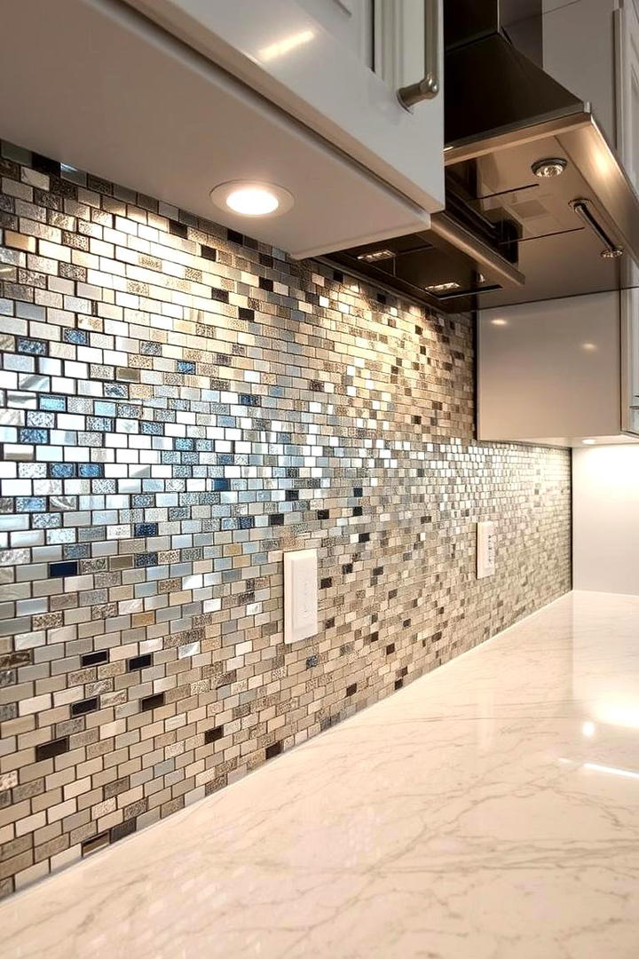 Chic Metallic Mosaic - 21 White Cabinet Kitchen Backsplash Ideas