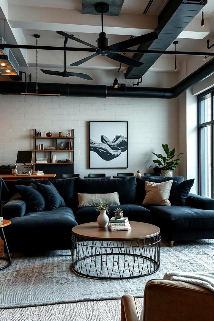 Chic Urban Retreat with Black Couch - 21 Black Couch Living Room Ideas