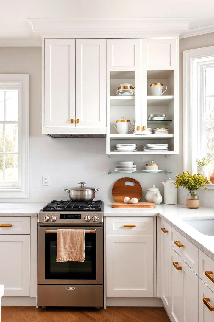 Chic White Shaker Cabinets with Golden Detailing - 21 White and Gold Kitchen Ideas