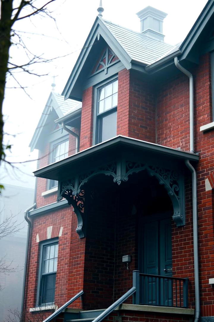 Classic Brick Burgundy with Soft Gray Finishes - 30 Exterior Brick and Paint Color Combinations