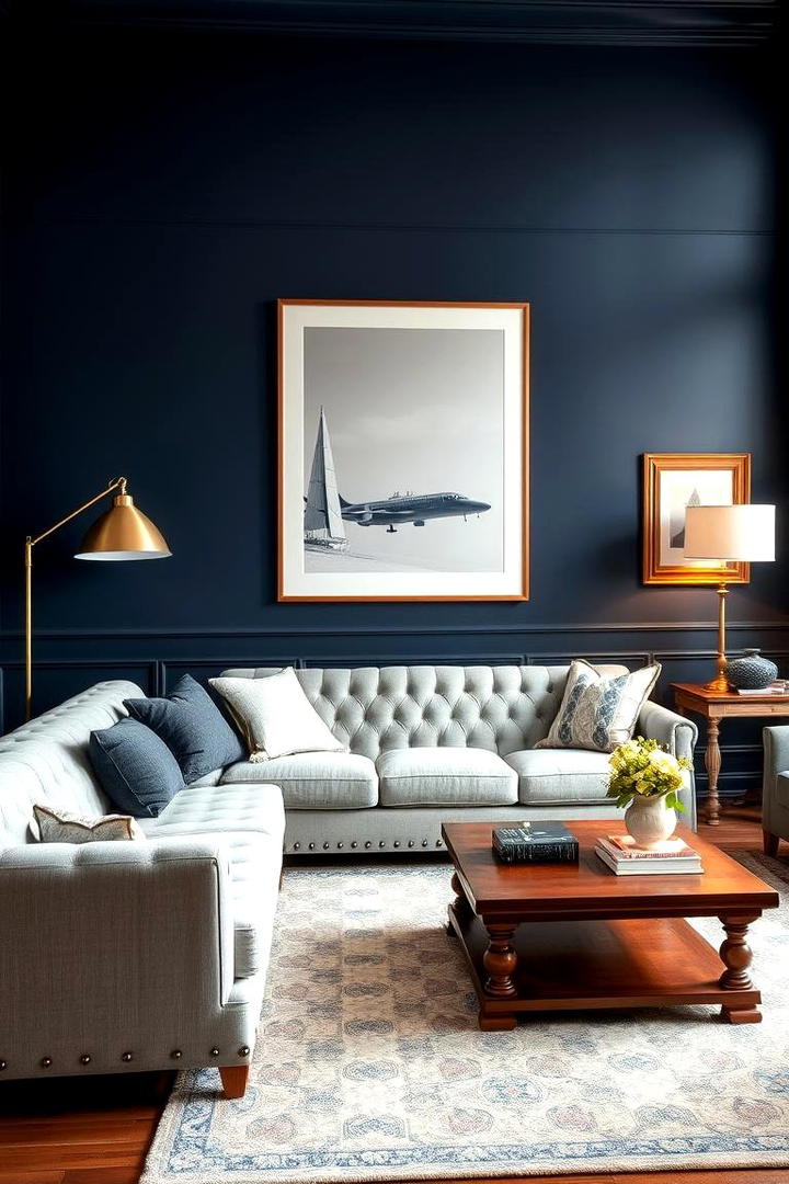 Classic Comfort with Navy Blue Walls - 30 Navy Blue and Grey Living Room Ideas