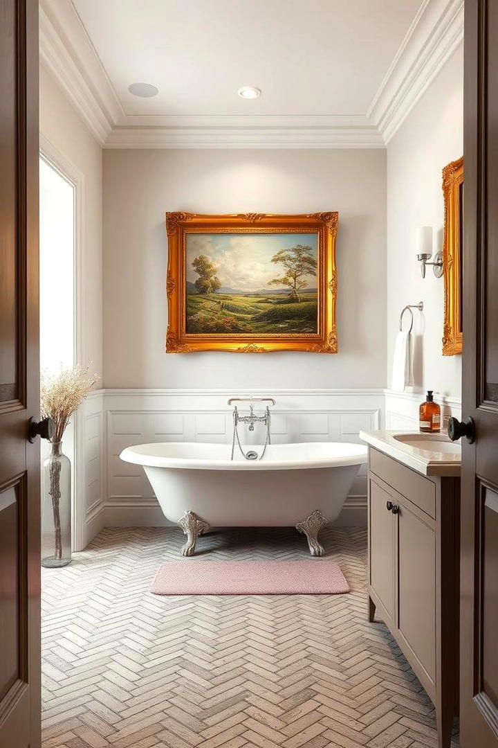 Classic Gold Framed Artwork - 30 Gold Bathroom Ideas