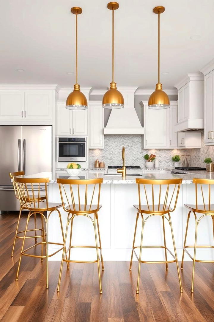 Classic Kitchen Vibes with Gold Bar Stools - 21 White and Gold Kitchen Ideas