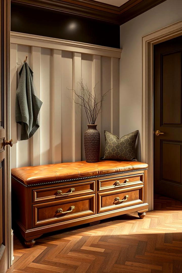 Classic Leather Topped Bench - 30 Mudroom Bench Ideas