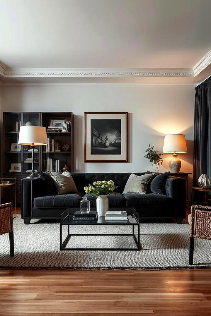 Classic Sophistication in Monochrome - 21 Black Couch Living Room Ideas