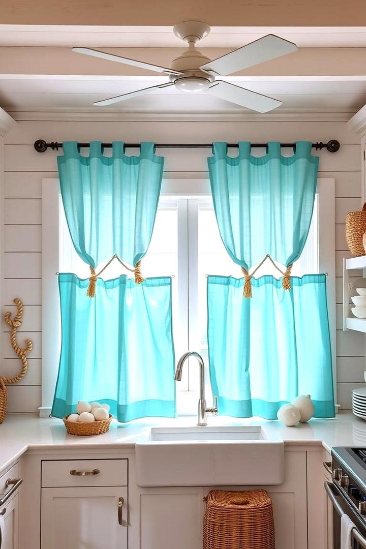 Coastal Blue Accents - 21 Kitchen Curtain Ideas