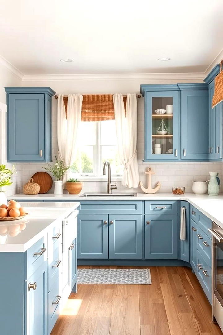 Coastal Blue Escape - 21 blue farmhouse kitchen cabinets