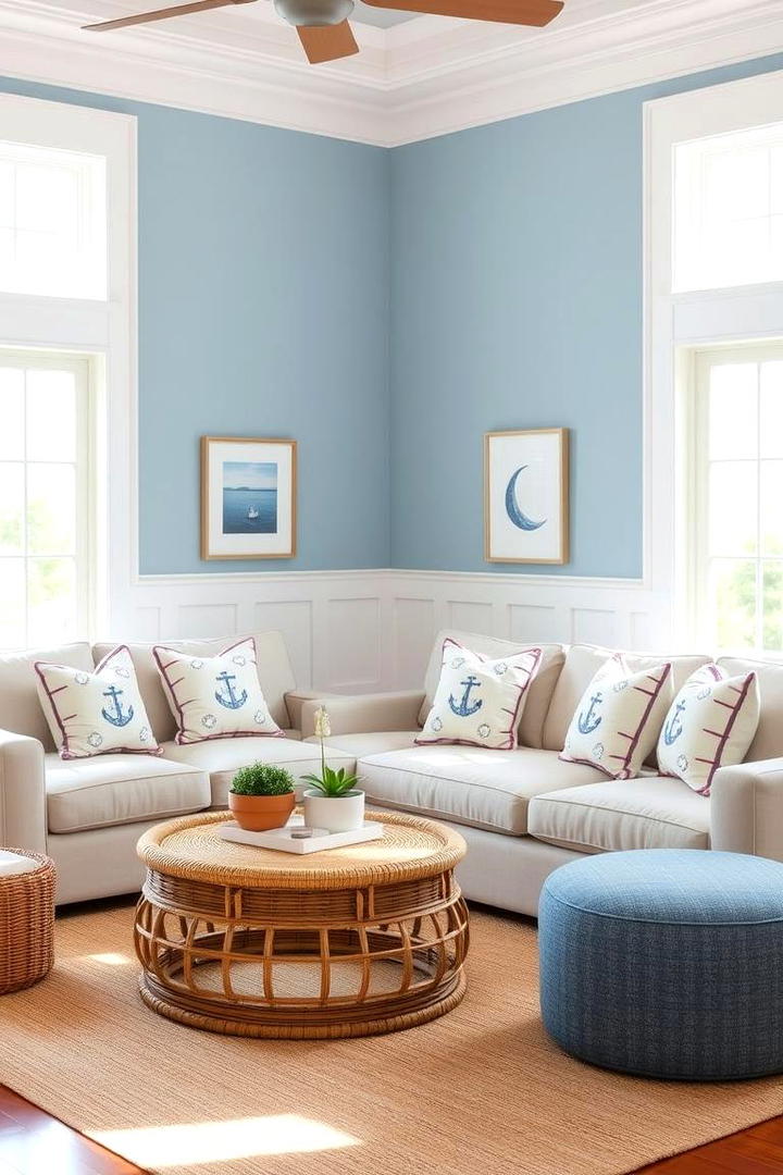 Coastal Blue Serenity Living Room - 30 Blue and White Decor Ideas