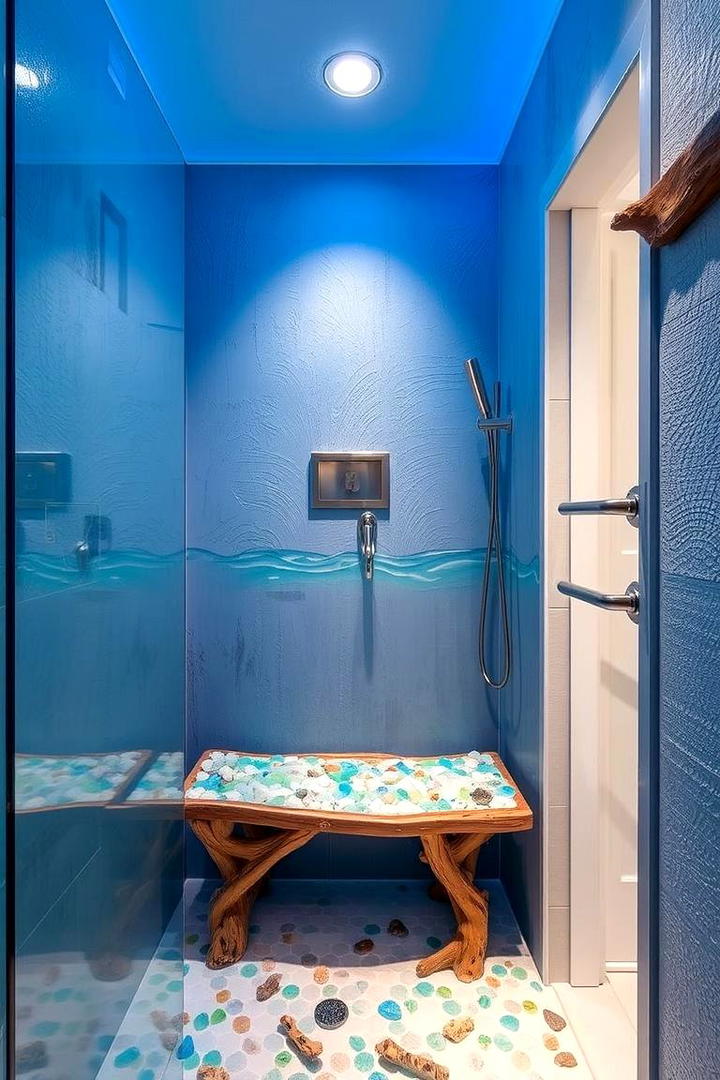 Coastal Breeze Walk In Shower with Sea Glass Bench - 21 Walk in Shower Ideas With Bench