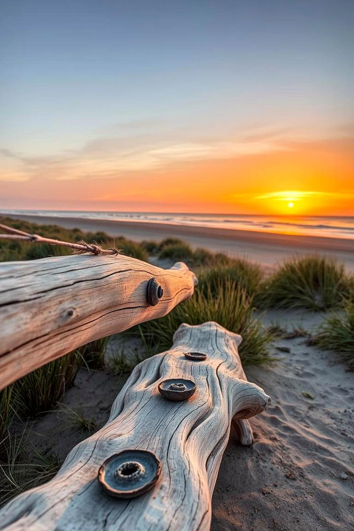 Coastal Driftwood Bench - 30 Garden Bench Ideas