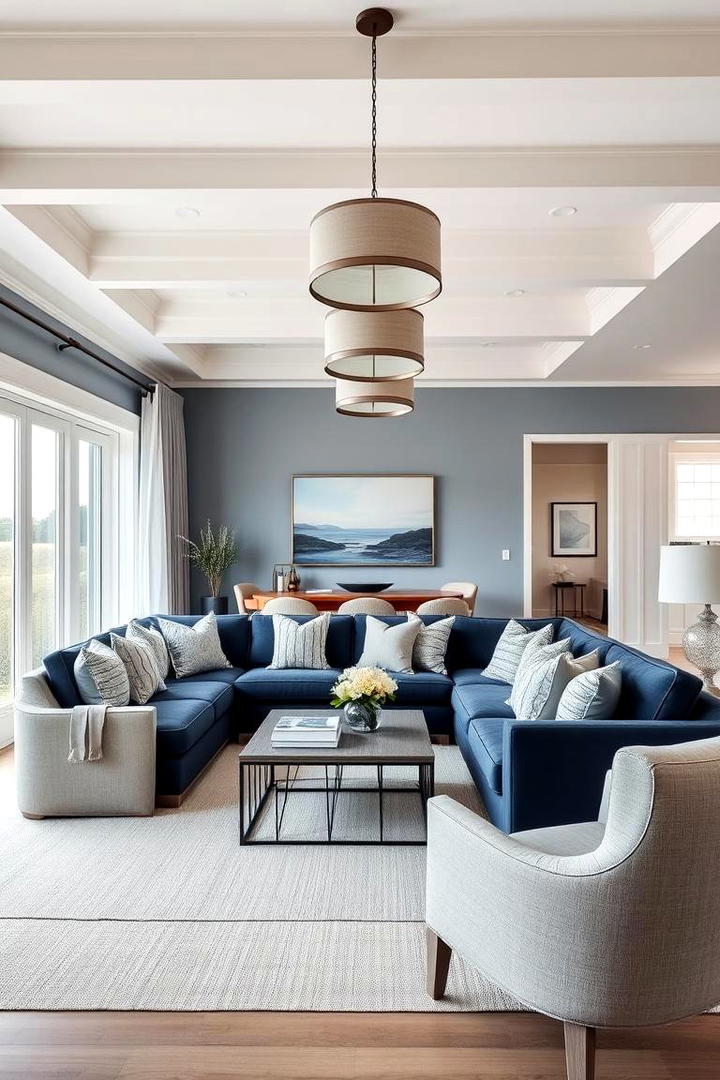 Coastal Elegance with Navy Accents - 30 Navy Blue and Grey Living Room Ideas