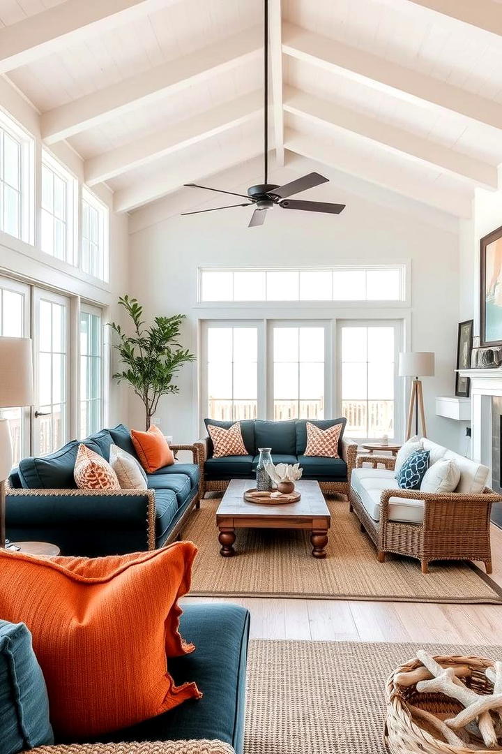 Coastal Green and Orange Nautical Themes - 30 Green and Orange Living Room Ideas