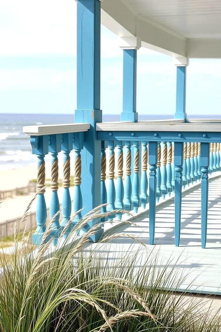 Coastal Inspired Blue Accents - 21 Porch Railing Ideas