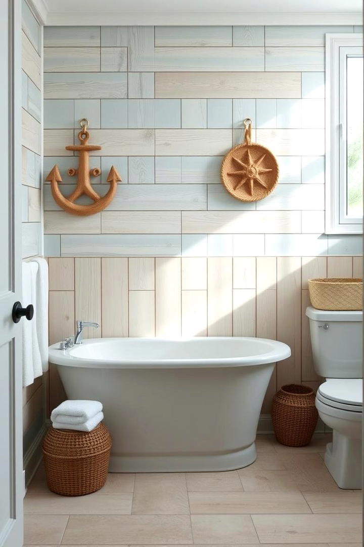 Coastal Nautical Vibes - 21 Bathroom Accent Wall Ideas