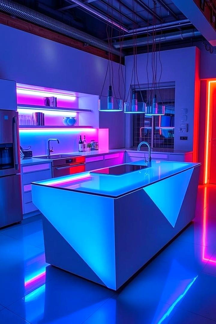 Color Changing LED Magic - 30 Kitchen Island Lighting Ideas