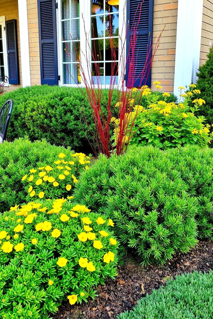 Colorful Evergreen Accents - 30 Front Yard Evergreen Landscaping Ideas