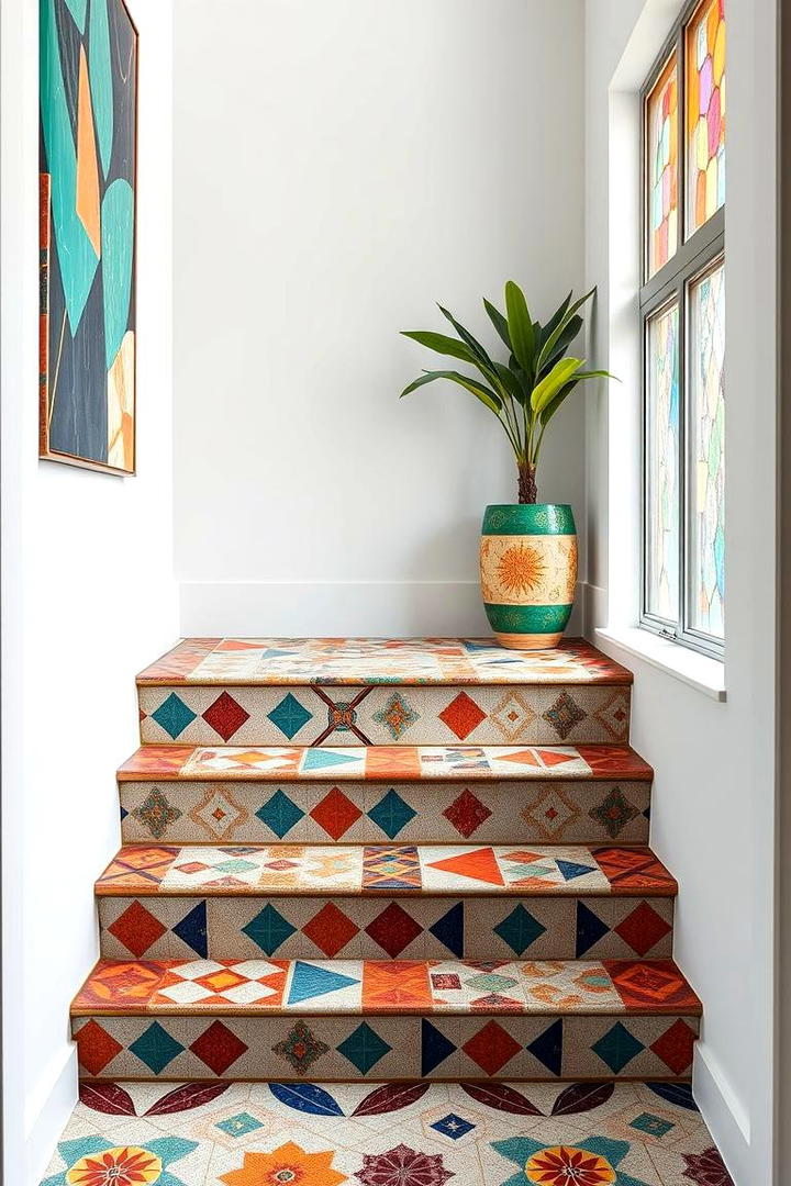 Colorful Mosaic Landing - 30 Stair Landing Ideas