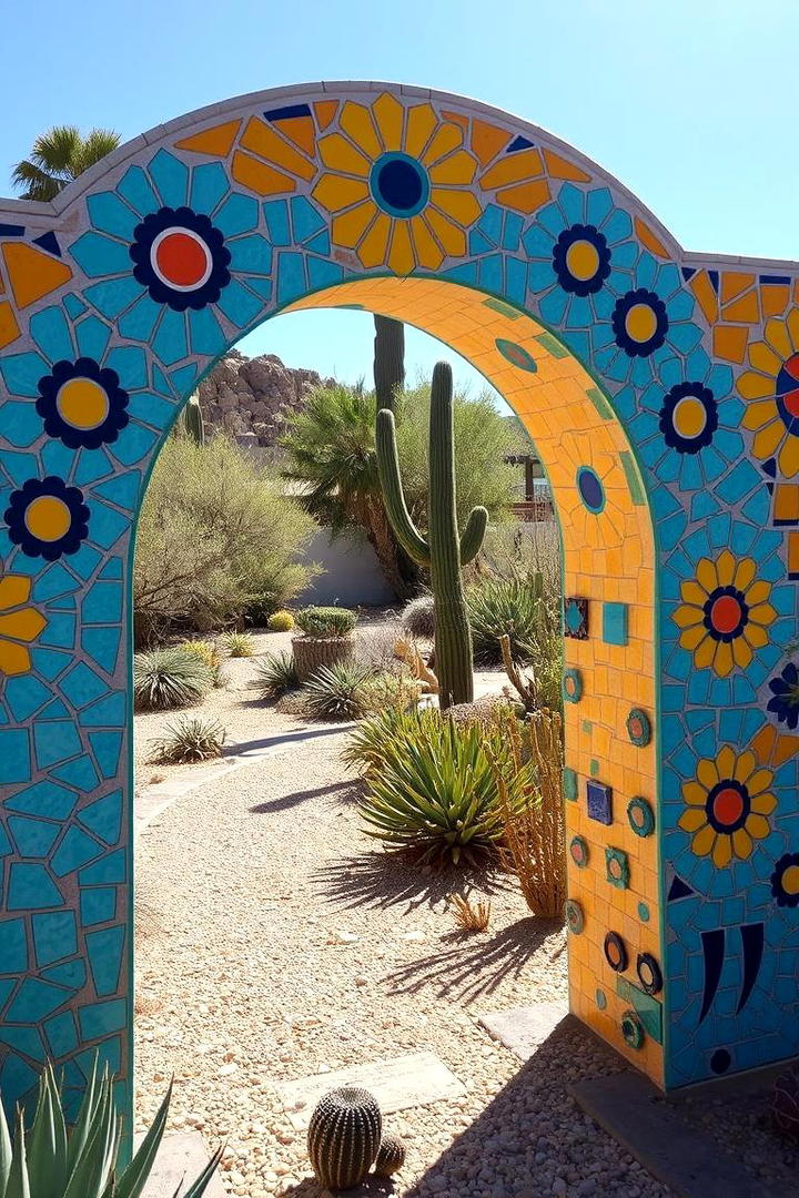 Colorful Mosaic Tile Arch - 30 Garden Arch Ideas