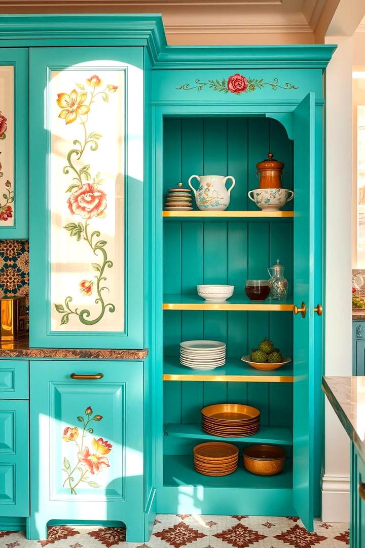 Colorful Painted Pantry Nook - 30 Corner Pantry Ideas