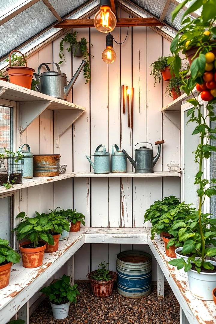 Compact Corner Farmhouse Shelves - 30 Greenhouse Shelving Ideas