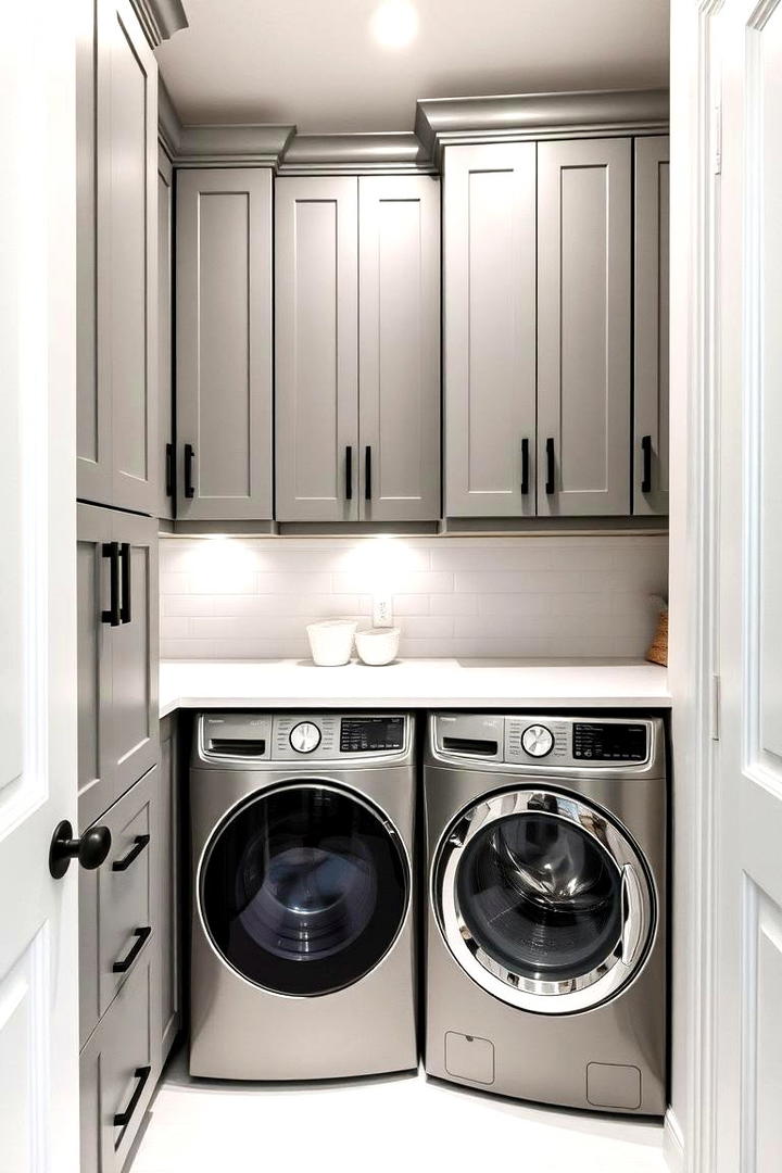 Compact Laundry Room Efficiency - 30 Grey House With Black Trim