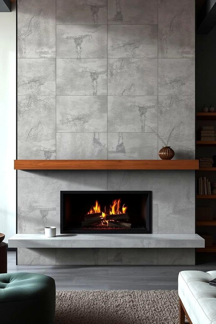 Concrete Industrial Edge - 21 Fireplace Tile Ideas