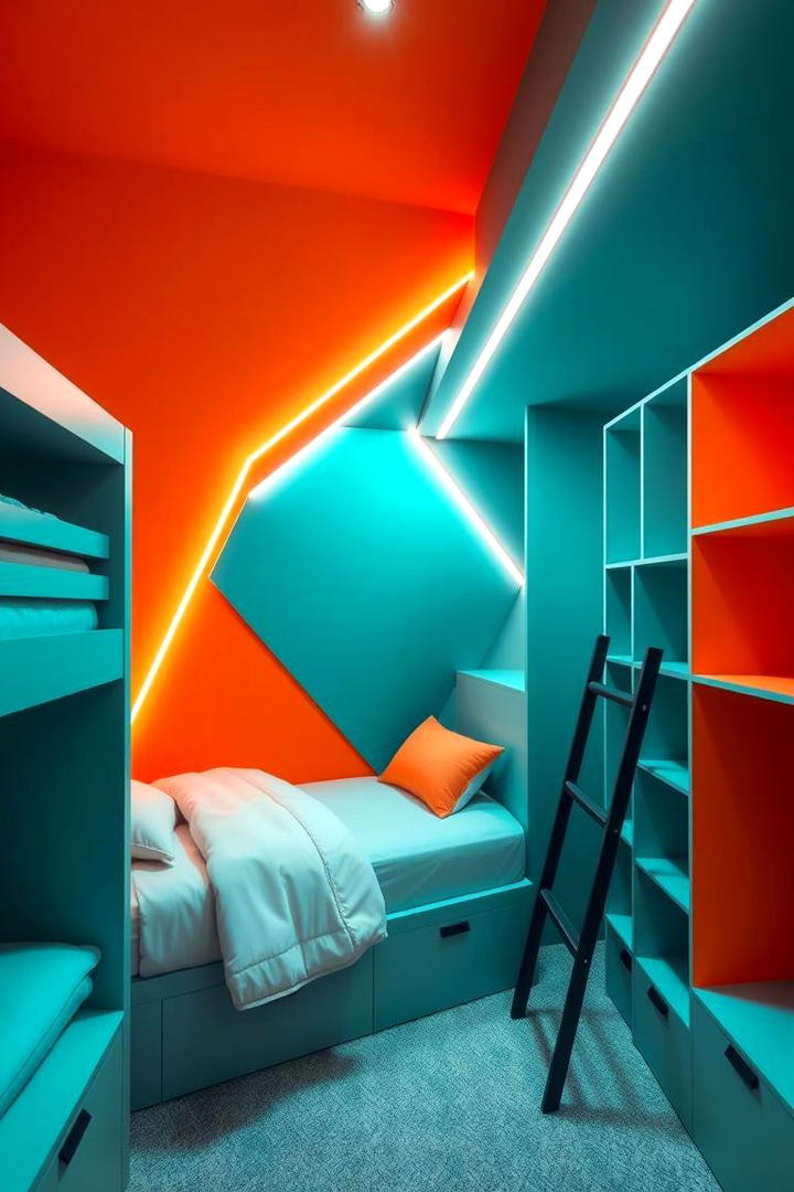 Contemporary Bunk Room with Bold Accents - 30 bunk room ideas