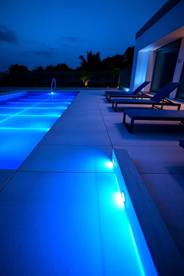 Contemporary Concrete Pool Deck with LED Lights - 21 Pool Deck Ideas