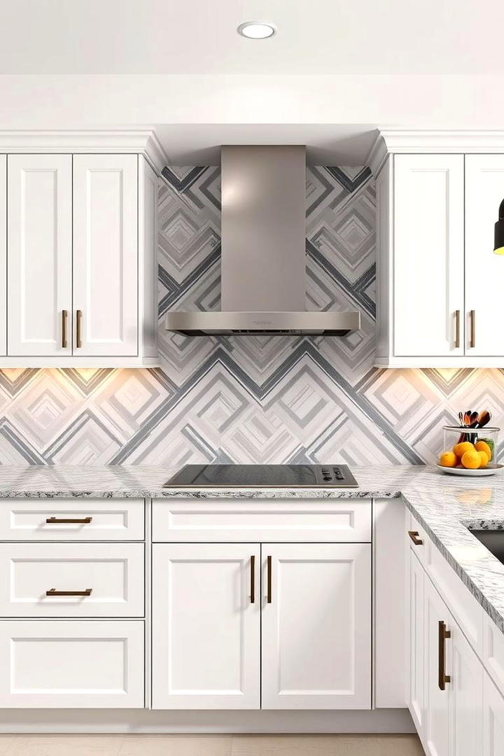 Contemporary Geometric Design - 21 Backsplash Ideas for White Cabinets and Granite Countertops