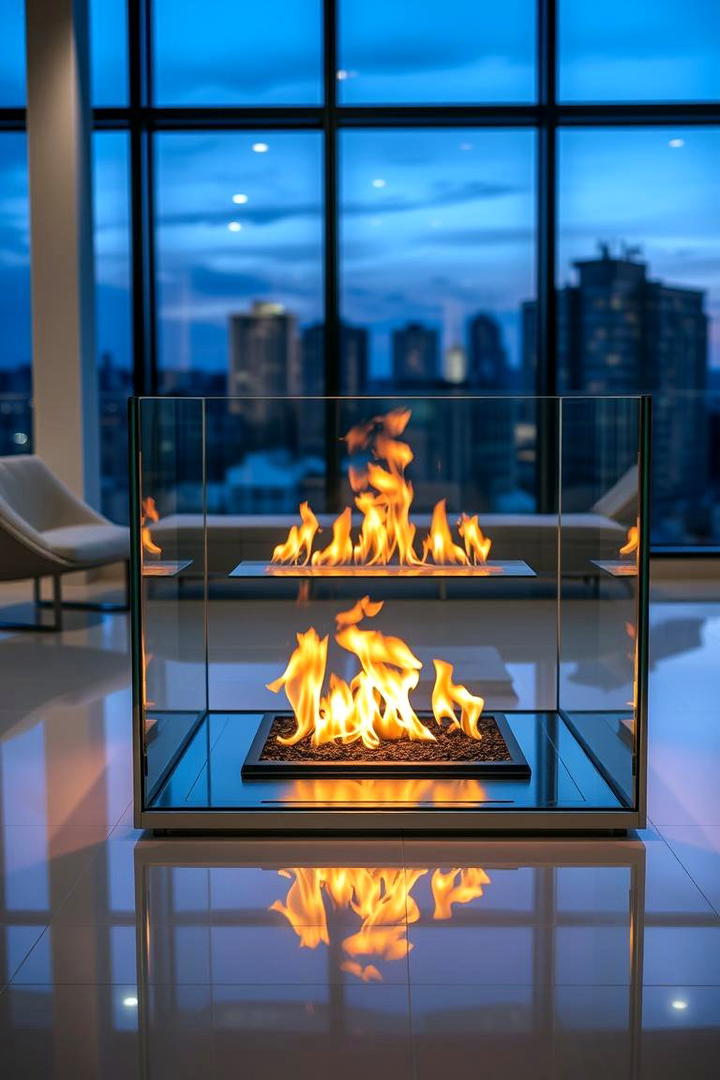 Contemporary Glass Hearth Feature - 30 Fireplace Hearth Ideas