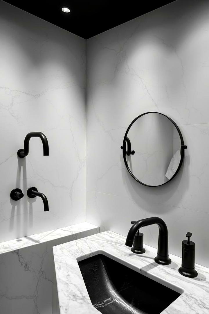 Contemporary Marble with Black Fixtures - 30 Marble Bathroom Ideas