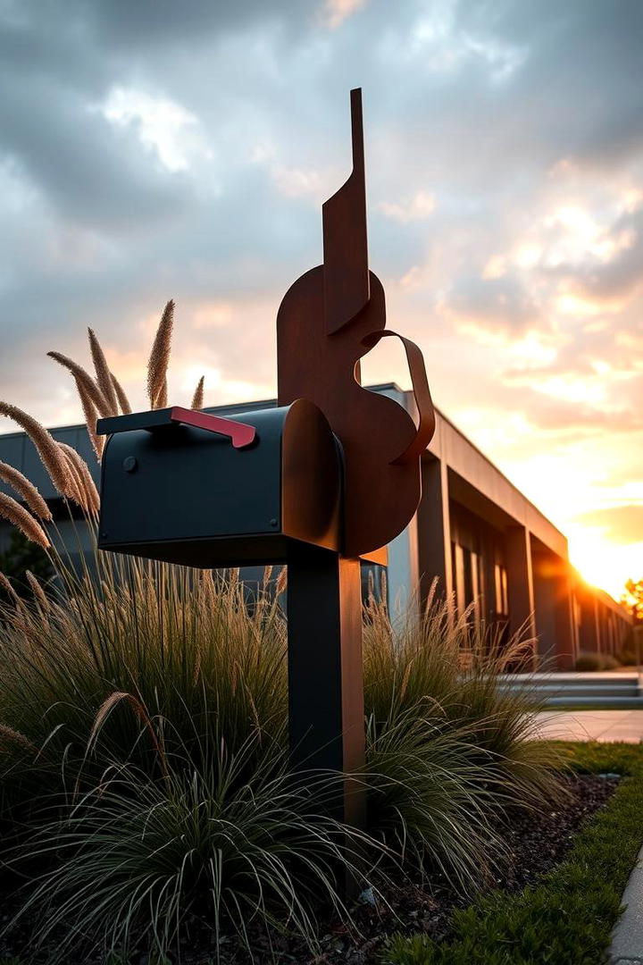 Contemporary Metal Art Feature - 30 Mailbox Landscaping Ideas