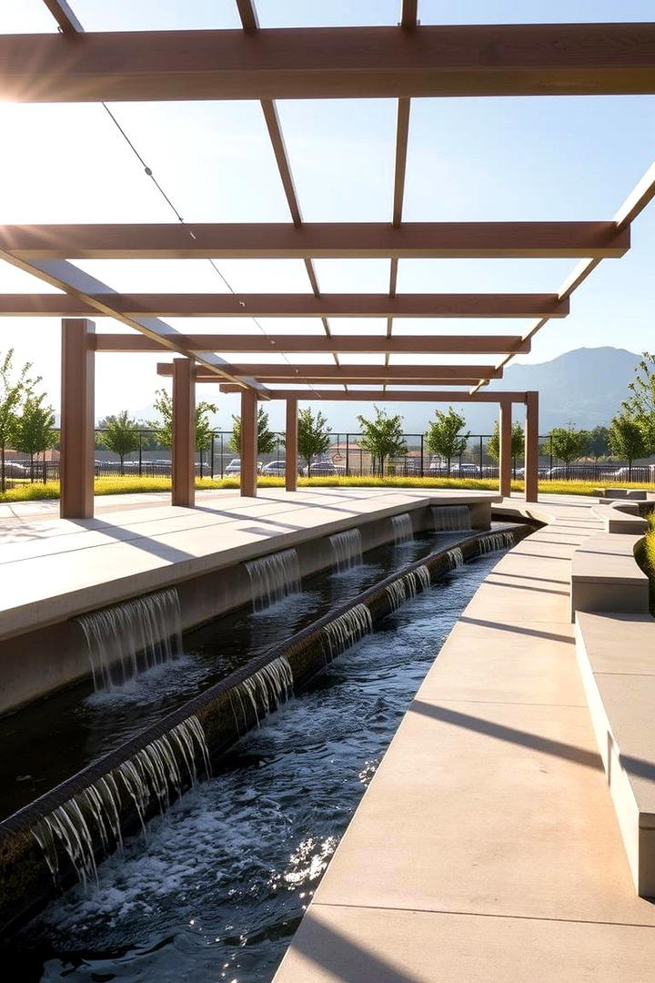 Contemporary Pergola with Water Features - 21 Patio With a Pergola Ideas