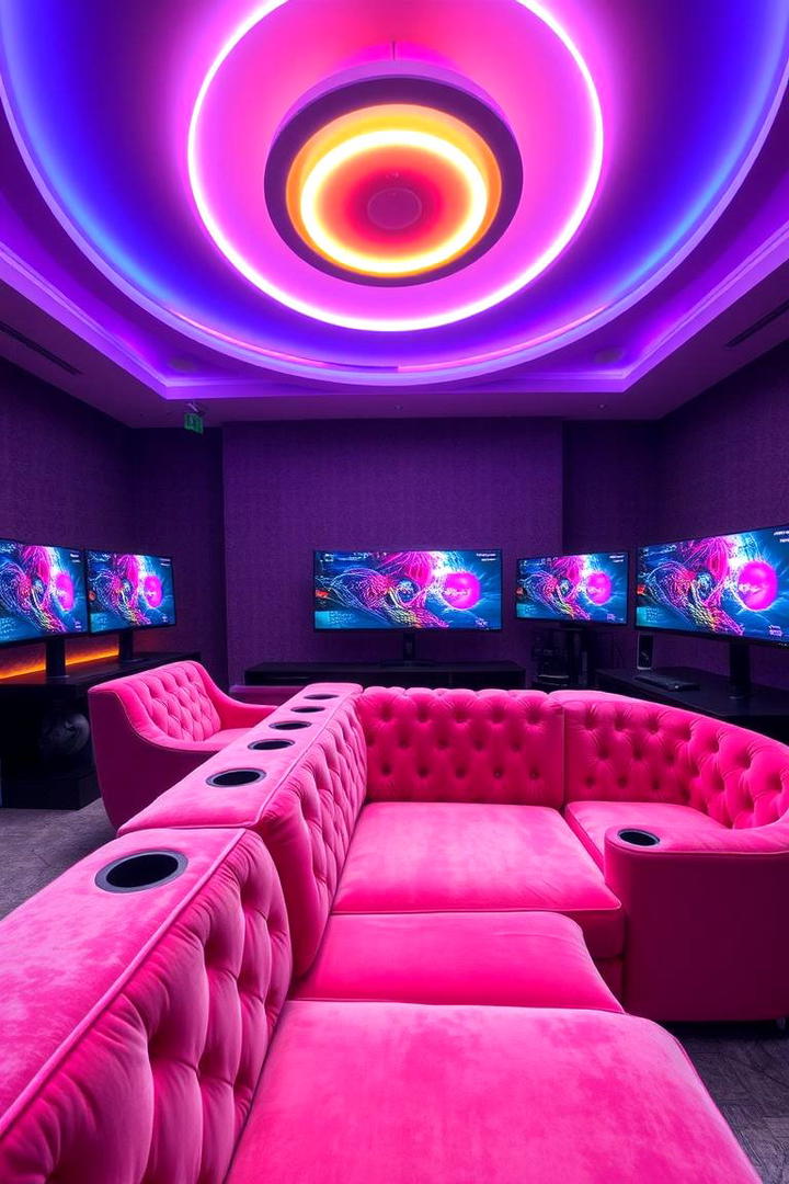 Contemporary Pink Gaming Lounge - 30 Pink Gaming Setup Ideas