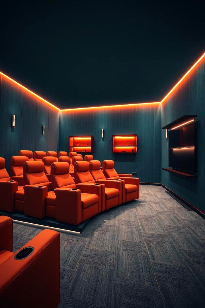 Contemporary Teal and Orange Media Room - 30 Teal and Orange Color Scheme for Your Rooms