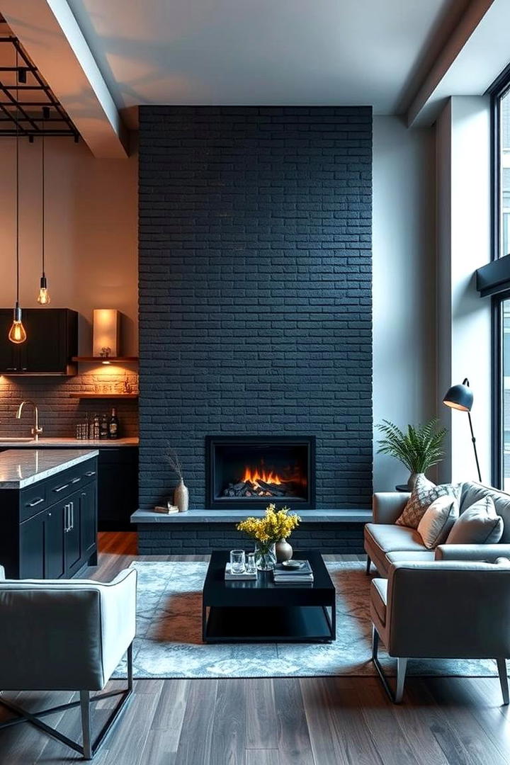 Contemporary Urban Black Brick Fireplace - 30 Black Brick Fireplace Ideas