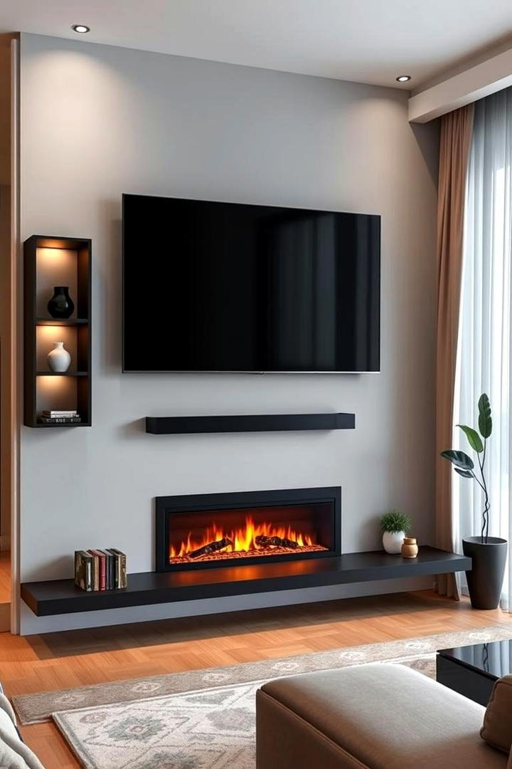 Contemporary Wall Mounted Electric Fireplace and TV Setup - 30 Electric Fireplace Ideas With Tv Above