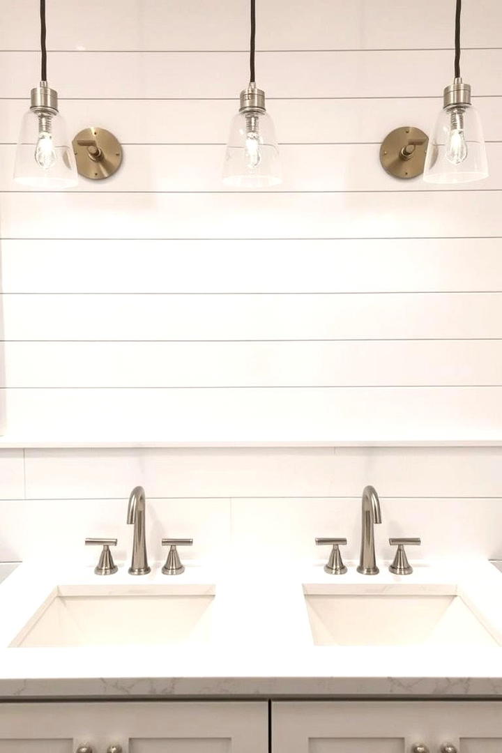 Contrasting Shiplap and Tile Backsplash - 21 shiplap bathroom ideas