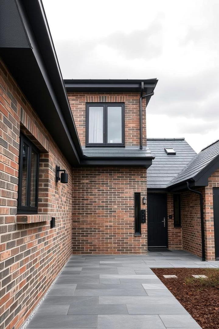 Cool Slate Brick with Charcoal Paint Finishes - 30 Exterior Brick and Paint Color Combinations