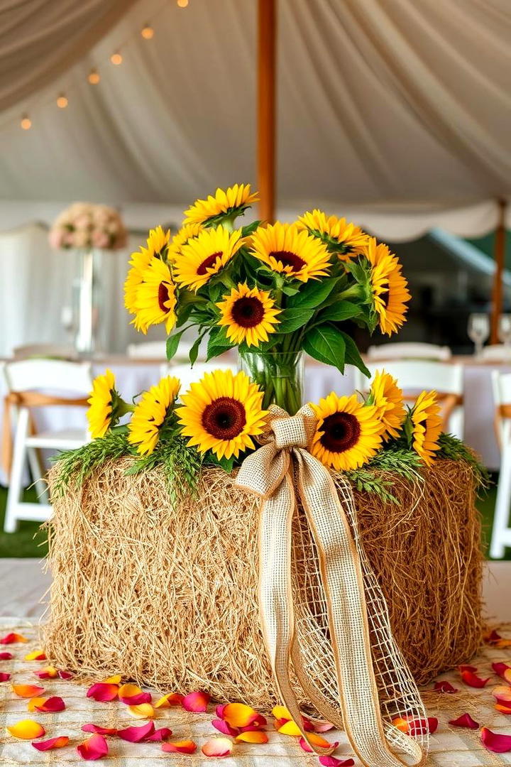 Country Barn Style Centerpiece with Hay Accents - 30 Rustic Wedding Centerpieces