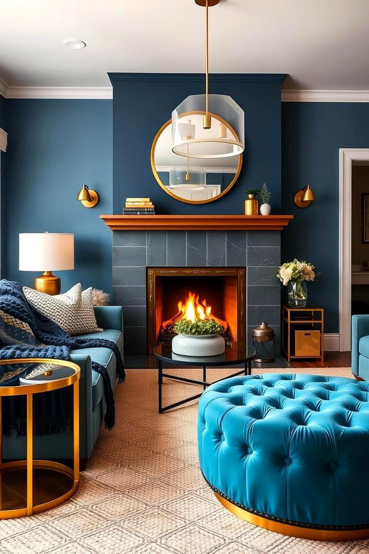 Cozy Blue Living Room with Gold Accents - 30 Blue and Gold Living Room Ideas