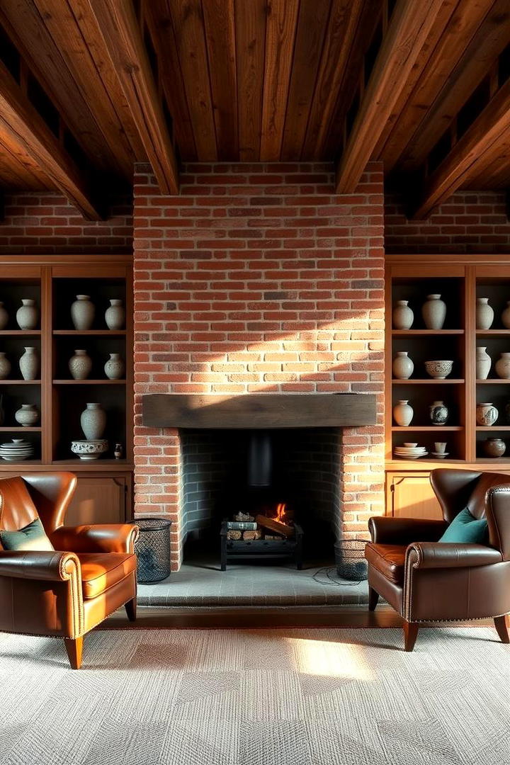 Cozy Brick Fireplace - 30 Farmhouse Fireplace Ideas