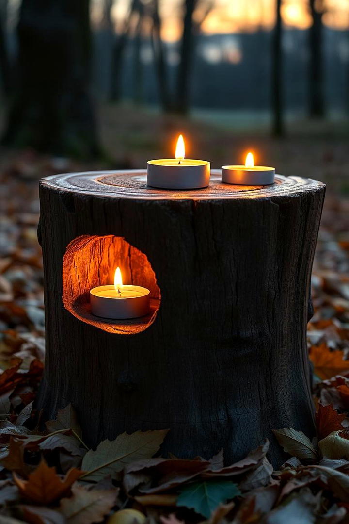 Cozy Candle Holder - 21 Tree Stump Decorating Ideas