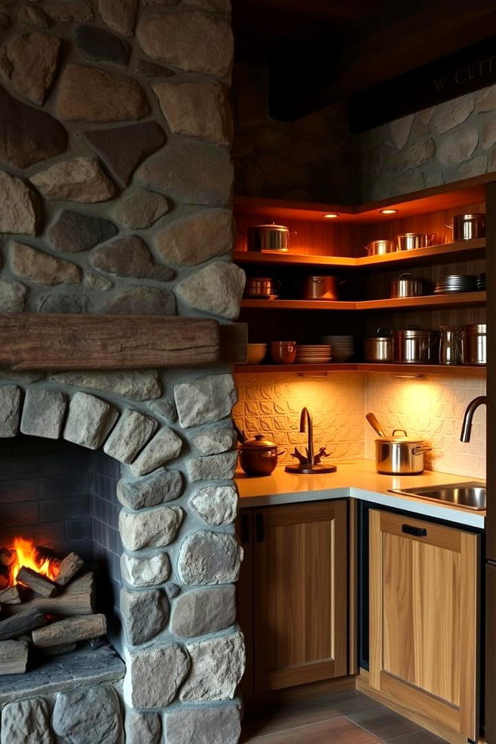 Cozy Fireplace Kitchen Corner - 30 Cabin Kitchen Ideas