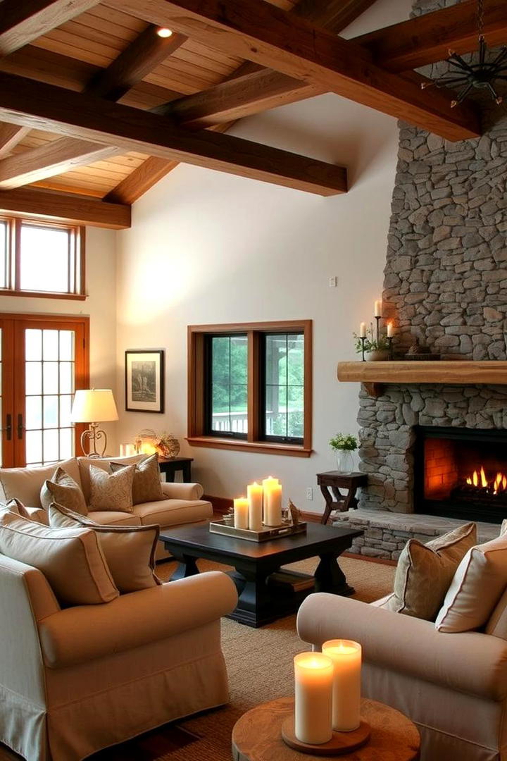 Cozy Gathering Space - 30 Exposed Beam Living Room Ideas