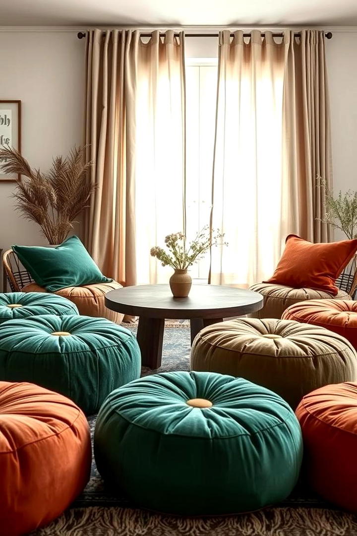 Cozy Green and Orange Textured Poufs - 30 Green and Orange Living Room Ideas